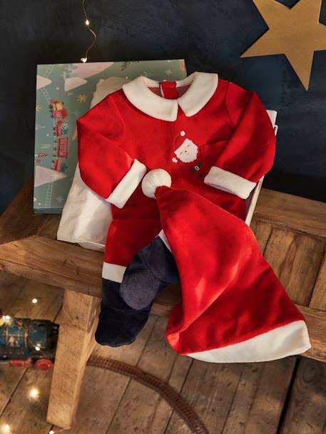 Coffret cadeau de Noël bébé dors-bien en velours + bonnet rouge brique - vertbaudet enfant 