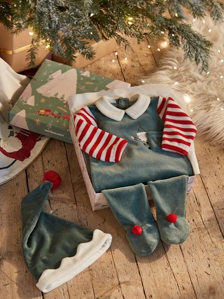 Pyjama bébé mixte + bonnet Joyeux Lutin coffret cadeau Noël vert sapin - vertbaudet enfant 