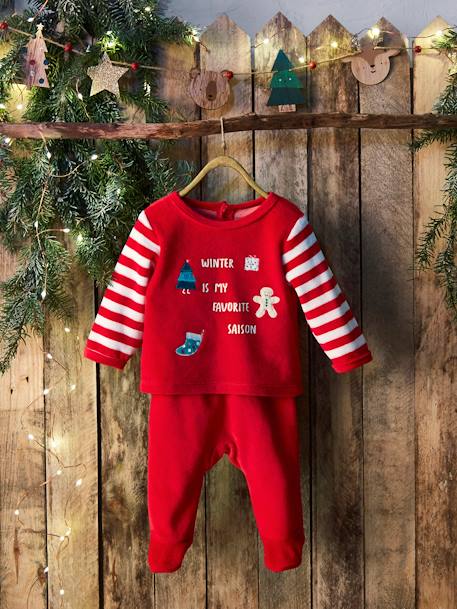 Pyjama Noël bébé 2 pièces en velours rouge brique - vertbaudet enfant 