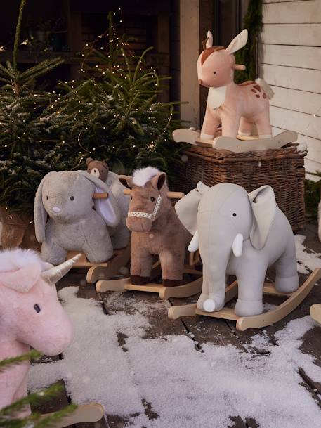 Eléphant à bascule en bois FSC® GRIS MOYEN UNI AVEC DECOR - vertbaudet enfant 