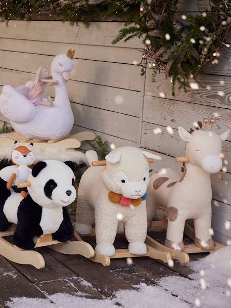 Girafe à bascule en bois FSC® ROSE MOYEN UNI AVEC DECOR - vertbaudet enfant 