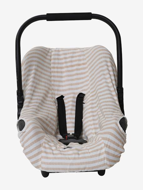 Housse élastiquée pour siège coque 0+ ivoire rayé+marine imprimé étoiles+rayé beige+rose thé - vertbaudet enfant 