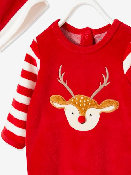 Kerstcadeauset voor baby met fluwelen pyjamapakje + mutsje baksteenrood - vertbaudet enfant 