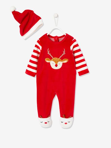 Kerstcadeauset voor baby met fluwelen pyjamapakje + mutsje baksteenrood - vertbaudet enfant 