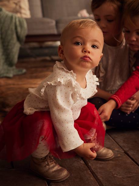 Coffret cadeau de Noël T-shirt étoiles et jupe en tulle bébé ivoire imprimé - vertbaudet enfant 