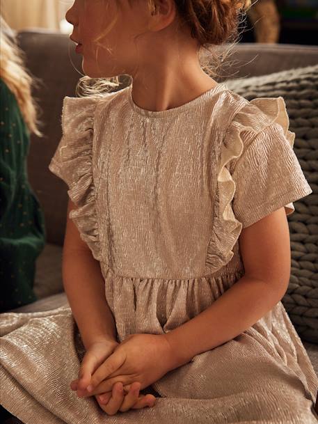Feestjurk in mooie lamé stof voor meisjes iriserend beige+lichtroze - vertbaudet enfant 