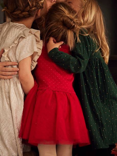 Robe Noël fille bi-matière rose poudré+rouge brique - vertbaudet enfant 
