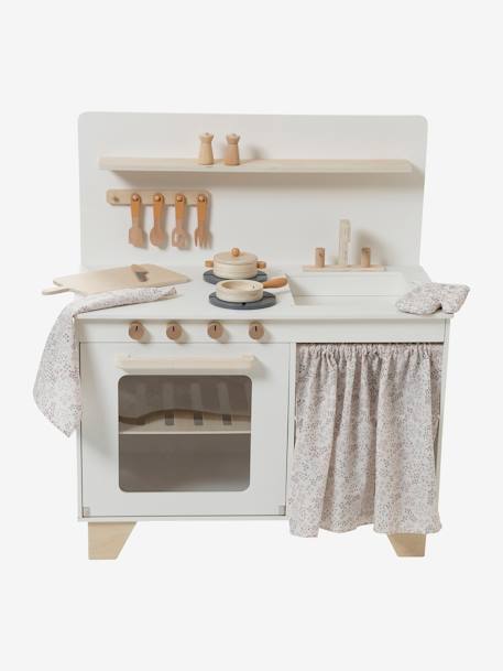 Cuisine en bois FSC® équipée avec rideau framboise+multicolore - vertbaudet enfant 