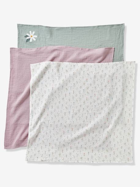 Lot de 3 langes en gaze de coton DOUCE PROVENCE parme / écru / vert - vertbaudet enfant 