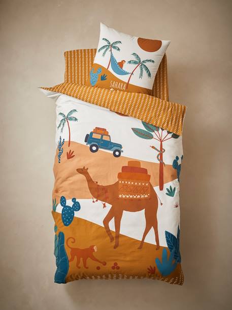 Set dekbedovertrek + kussensloop voor kinderen WILD SAHARA Oeko-Tex® camel / meerkleurig - vertbaudet enfant 