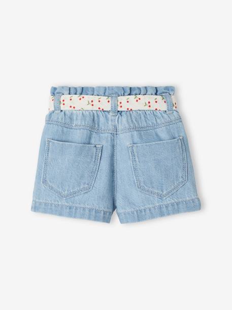 Short bébé fille paperbag avec ceinture imprimée denim bleached - vertbaudet enfant 