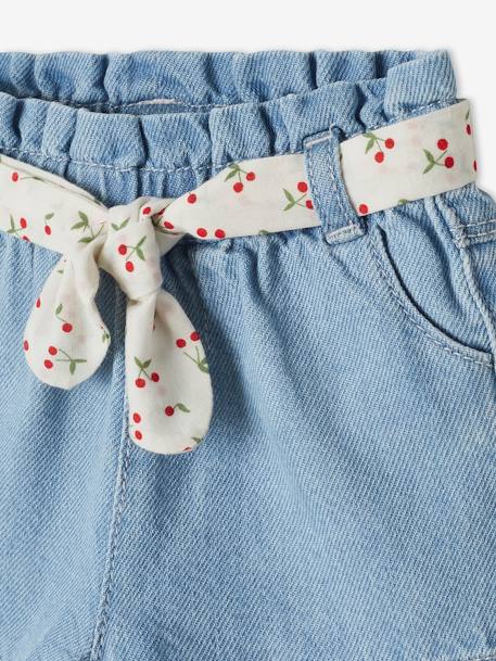 Short bébé fille paperbag avec ceinture imprimée denim bleached - vertbaudet enfant 