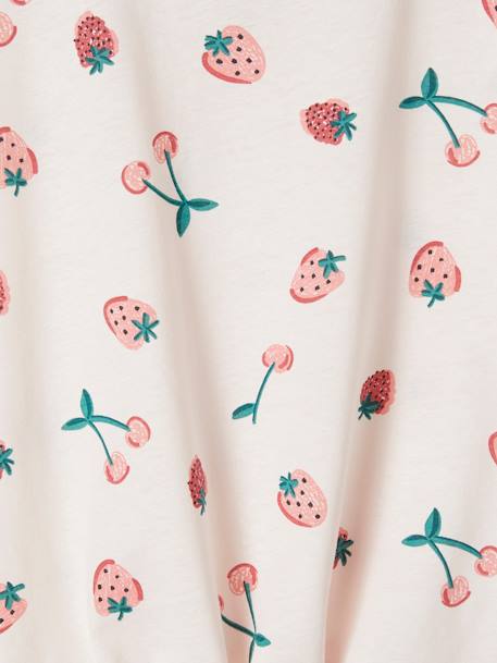 Gestreept T-shirt voor meisjes met sierstrik lavendel+rose paars bedrukt+rozen+wit - vertbaudet enfant 