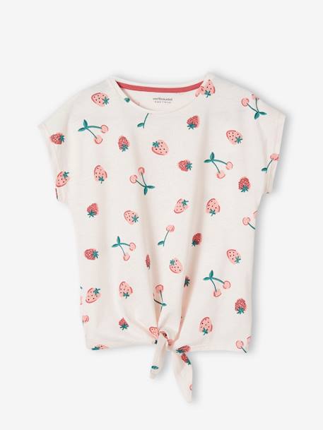 T-shirt fille imprimé noeud fantaisie manches courtes blanc+lavande+rose+rose mauve imprimé - vertbaudet enfant 