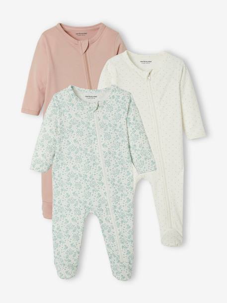 Set van 3 babypyjama's in jersey met ritssluiting set ivoor - vertbaudet enfant 