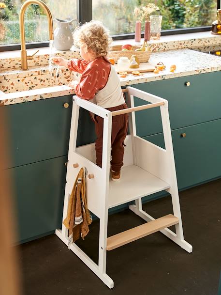 Tour d'Apprentissage - Escabeau stable pour enfant - Idéal comme aide de cuisine blanc/bois - vertbaudet enfant 