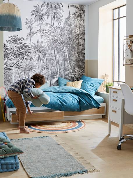 Lit plateforme enfant avec tiroirs SCHOOL BLANC / BOIS - vertbaudet enfant 