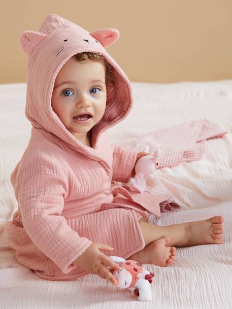 Peignoir bébé animal en gaze de coton bio* personnalisable rose+vert - vertbaudet enfant 