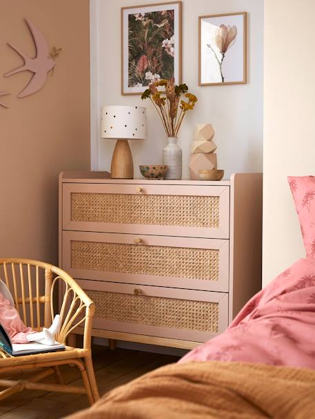 Commode en cannage POÉSIE rose+vert - vertbaudet enfant 