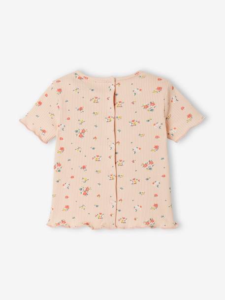Babyshirt met bloemen in geribbeld tricot bedrukt grijsachtig roze - vertbaudet enfant 
