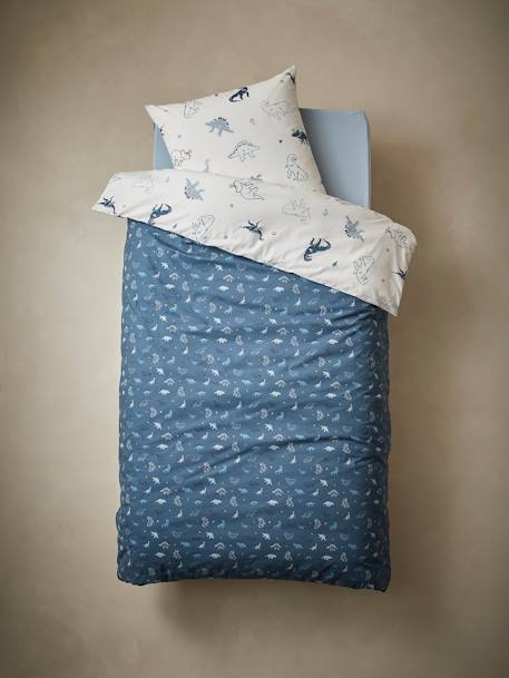 Parure housse de couette enfant et taie d'oreiller HELLO DINOS écru / vert - vertbaudet enfant 