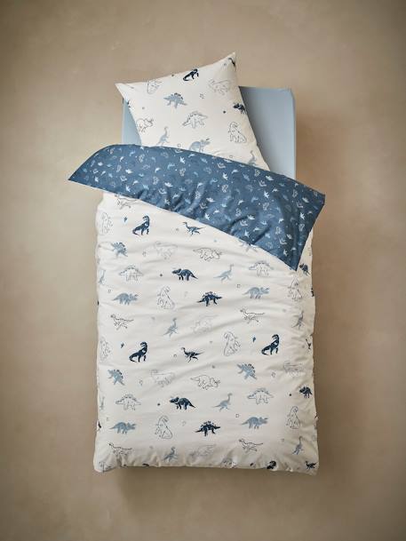 Parure housse de couette enfant et taie d'oreiller HELLO DINOS écru / vert - vertbaudet enfant 