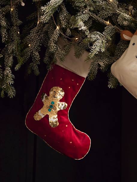 Personaliseerbare kerstsok met omkeerbare lovertjes Mr Biscuit ROOD - vertbaudet enfant 