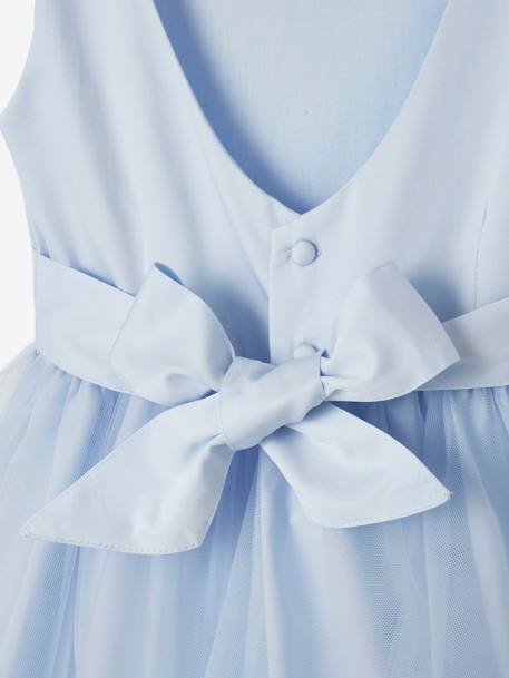 Robe cérémonie fille satin et tulle BEIGE POUDRE+BLANC+bleu ciel - vertbaudet enfant 