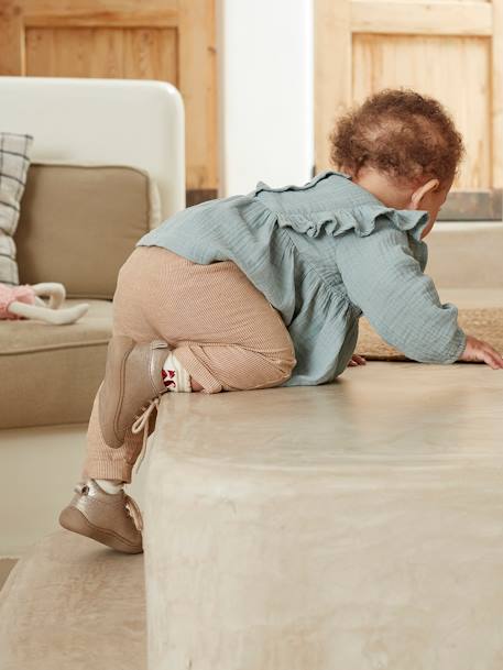 Bottillons bébé lacés cuir premiers pas or - vertbaudet enfant 