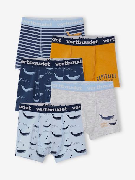 Lot de 5 boxers stretch garçon baleines Lot bleu - vertbaudet enfant 