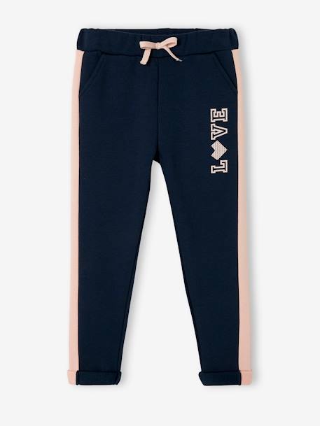 Fleece sportbroek met strepen aan de zijkant voor meisjes marineblauw+PRUIM - 19-2024 TCX+roze - vertbaudet enfant 