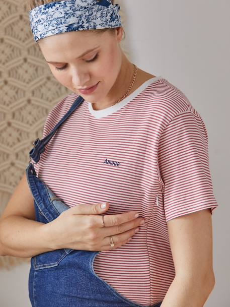 T-shirt coton brodé grossesse et allaitement personnalisable Rayé marine+Rayé rouge - vertbaudet enfant 