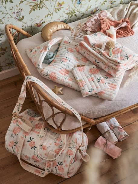 Sac à langer Baby Roll en gaze de coton eau de rose+ivoire imprimé - vertbaudet enfant 