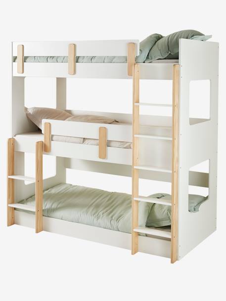 Lit superposé triple Everest 90x190cm BLANC/BOIS - vertbaudet enfant 
