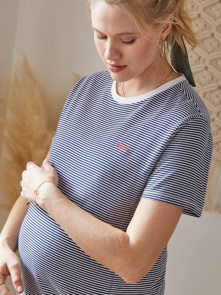 T-shirt coton brodé grossesse et allaitement personnalisable Rayé marine+Rayé rouge - vertbaudet enfant 