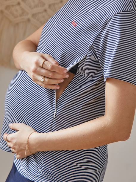 T-shirt rayé grossesse et allaitement en coton personnalisable Rayé marine - vertbaudet enfant 