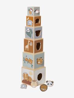 Speelgoed-Toren van kubussen met ingebouwde vormen gemaakt van FSC® hout
