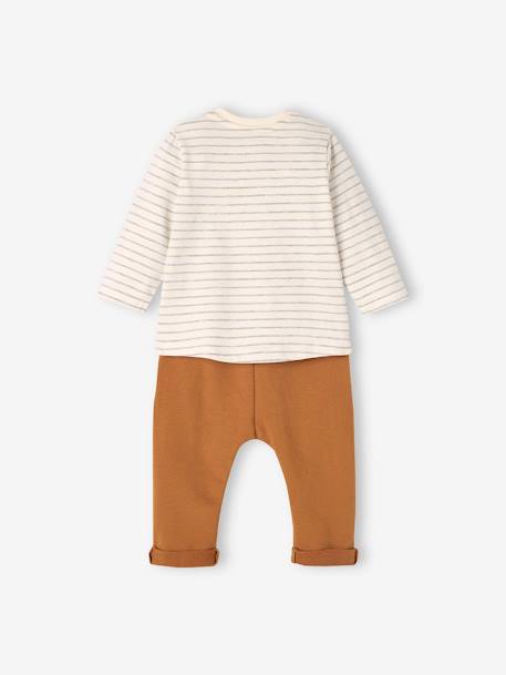 Ensemble bébé tee-shirt et pantalon en molleton indigo+rayé / caramel - vertbaudet enfant 