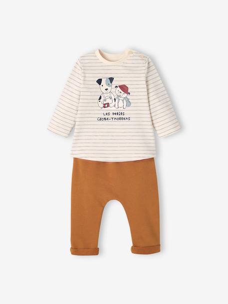 Ensemble bébé tee-shirt et pantalon en molleton indigo+rayé / caramel - vertbaudet enfant 