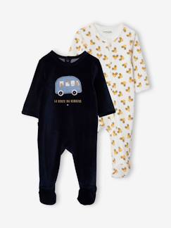 Bébé-Pyjama, surpyjama-Lot de 2 pyjamas "en voiture" en velours bébé garçon ouverture zippée