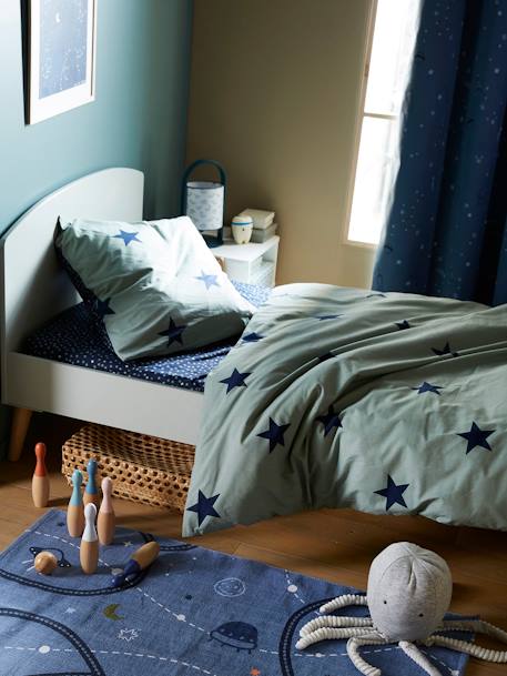Parure housse de couette enfant et taie d'oreiller DREAM BIG kaki / étoiles marine - vertbaudet enfant 