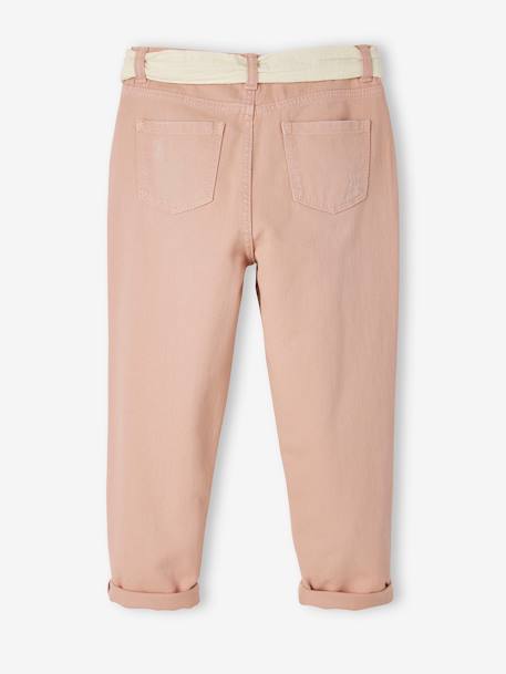 Pantalon Mom et sa ceinture en gaze de coton fille moutarde+pêche+rose+rouge - vertbaudet enfant 