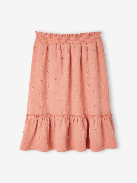Jupe longue en gaze de coton imprimé fleurs fille blush foncé imprimé - vertbaudet enfant 