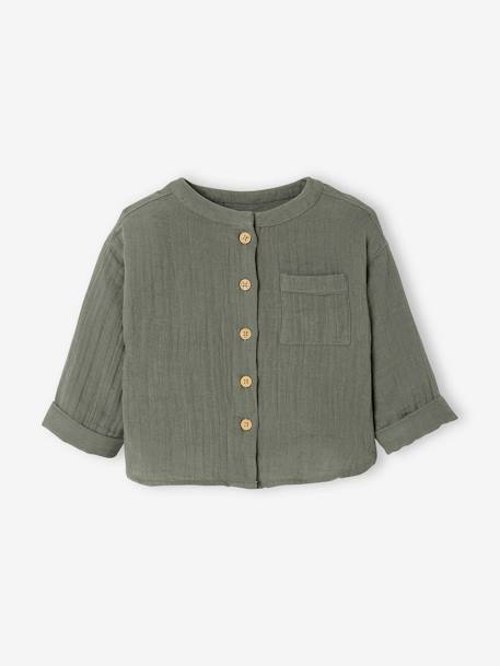 Chemise bébé col mao en gaze de coton personnalisable vert foncé - vertbaudet enfant 
