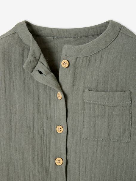 Chemise bébé col mao en gaze de coton personnalisable vert foncé - vertbaudet enfant 