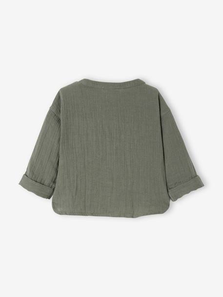 Chemise bébé col mao en gaze de coton personnalisable vert foncé - vertbaudet enfant 