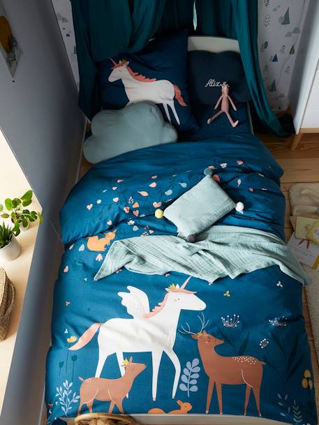 Parure housse de couette + taie d'oreiller enfant FORET ENCHANTEE BLEU - vertbaudet enfant 