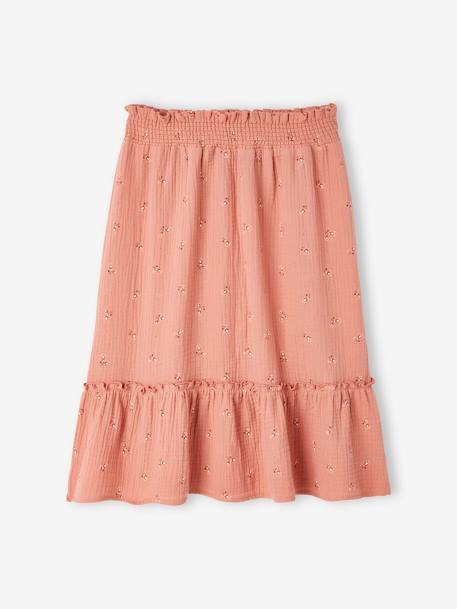 Jupe longue en gaze de coton imprimé fleurs fille blush foncé imprimé - vertbaudet enfant 