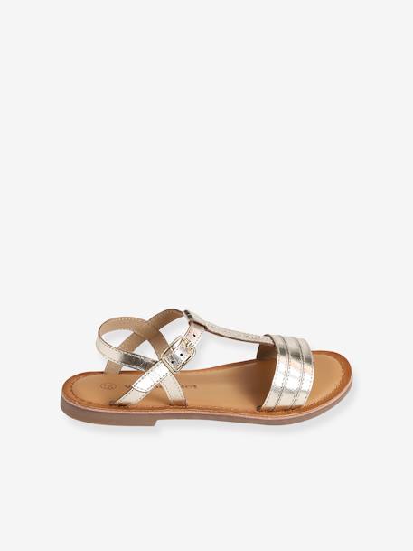 Sandales cuir fille Light gold+turquoise - vertbaudet enfant 