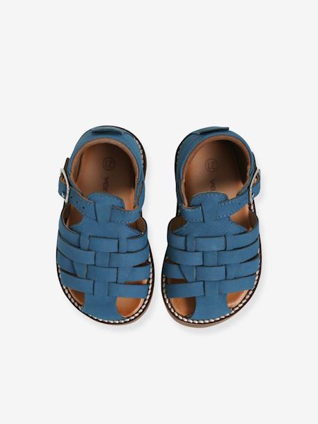 Sandales en cuir bébé mixte bout fermé bleu marocain+Camel - vertbaudet enfant 